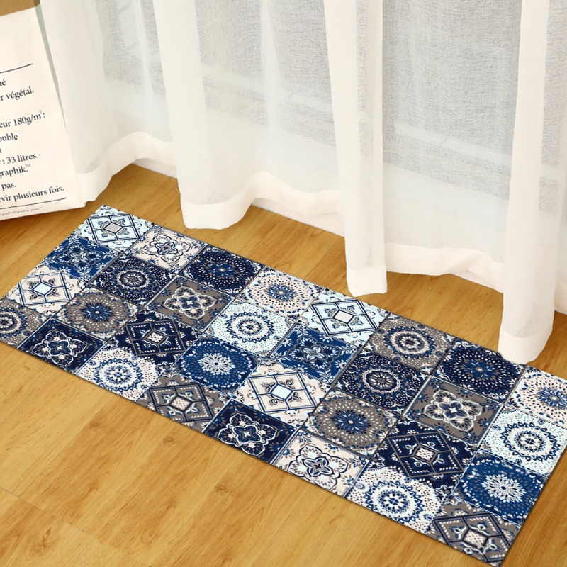 Commercial Kitchen Tile Flooring - Lang tapijt blauwgrijs retro tegelcollagepatroon antislip