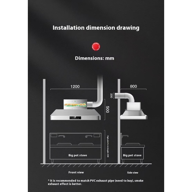 Commercial Kitchen Hood - Centrale keuken afzuigkap van roestvrij staal,
